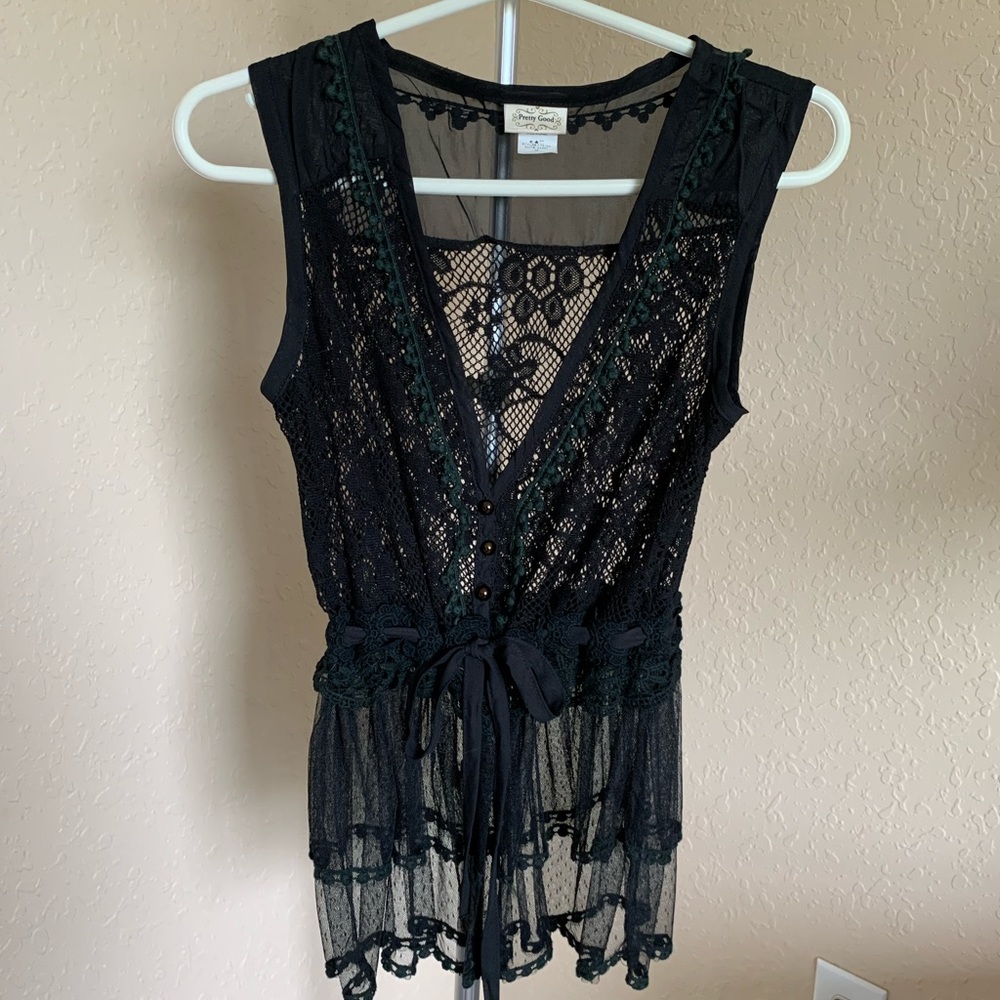 Black lace sheer top